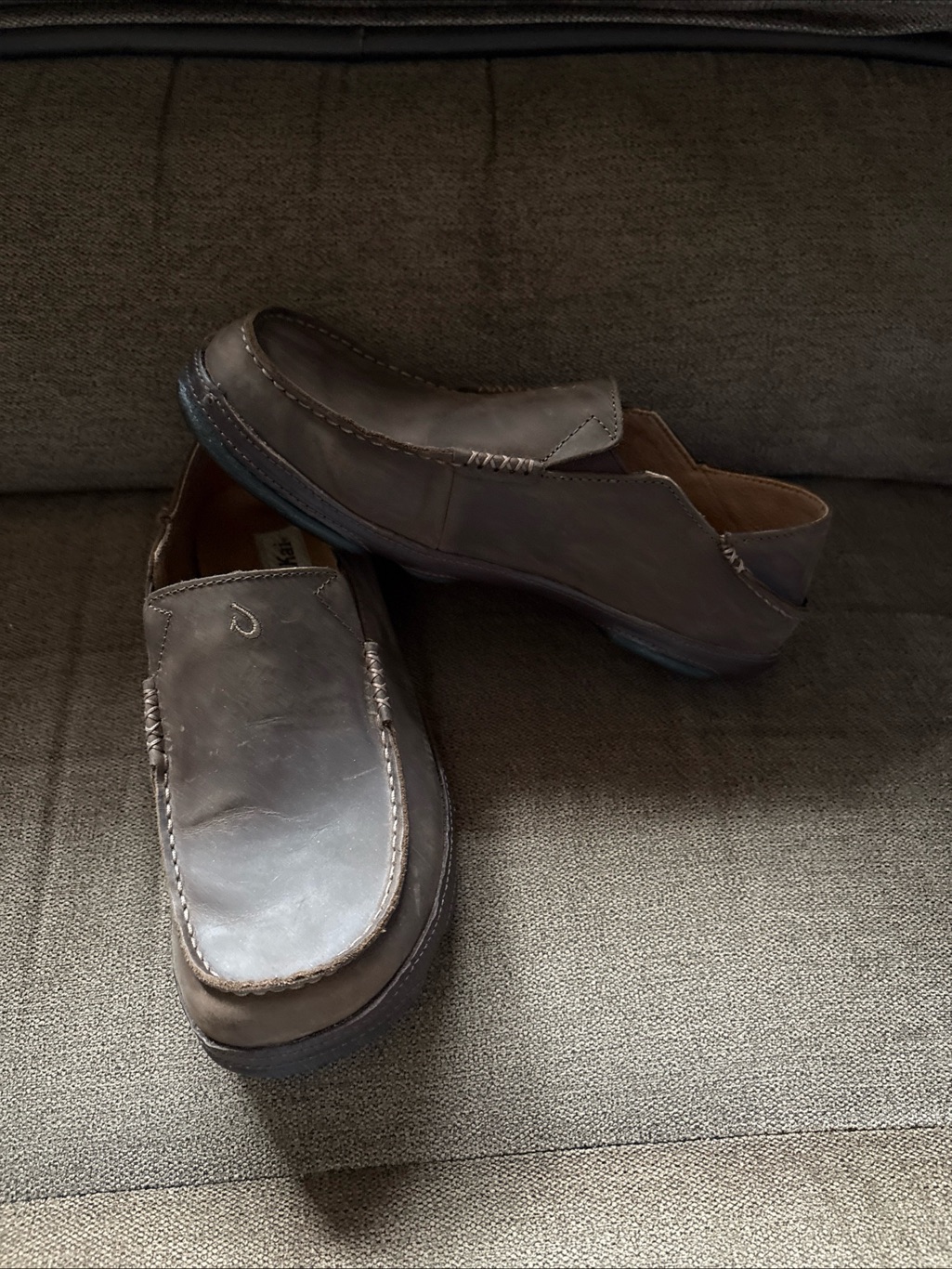 Olukai Moloa Men's Brown Leather Slip-On Loafer Us 8.5 Rubber Outsole Nwob